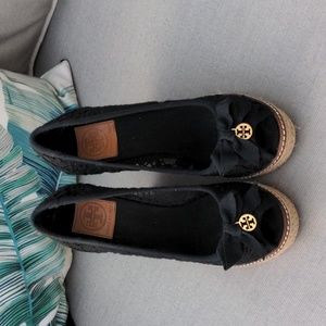 Tory Burch black espadrille wedges Size 7.5
